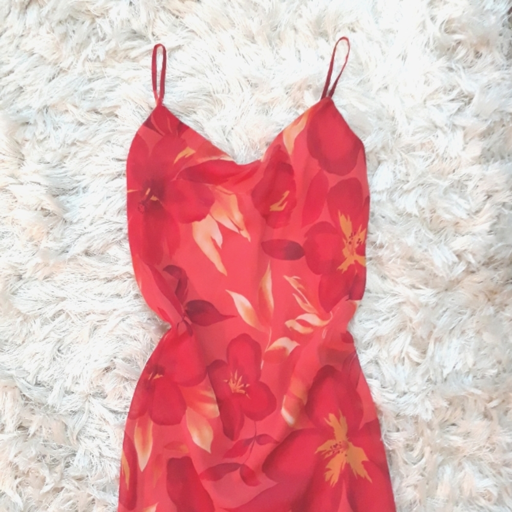 Vintage Floral Hawaiian Cowl Neck Slip Dress